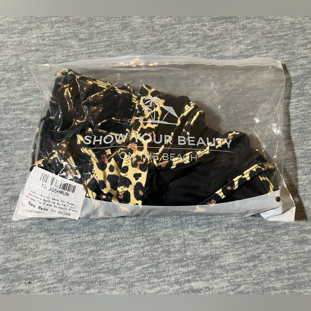 Live Life On The Beach 2 piece bikini women’s M‎ strappy black leopard print new - Picture 13 of 13